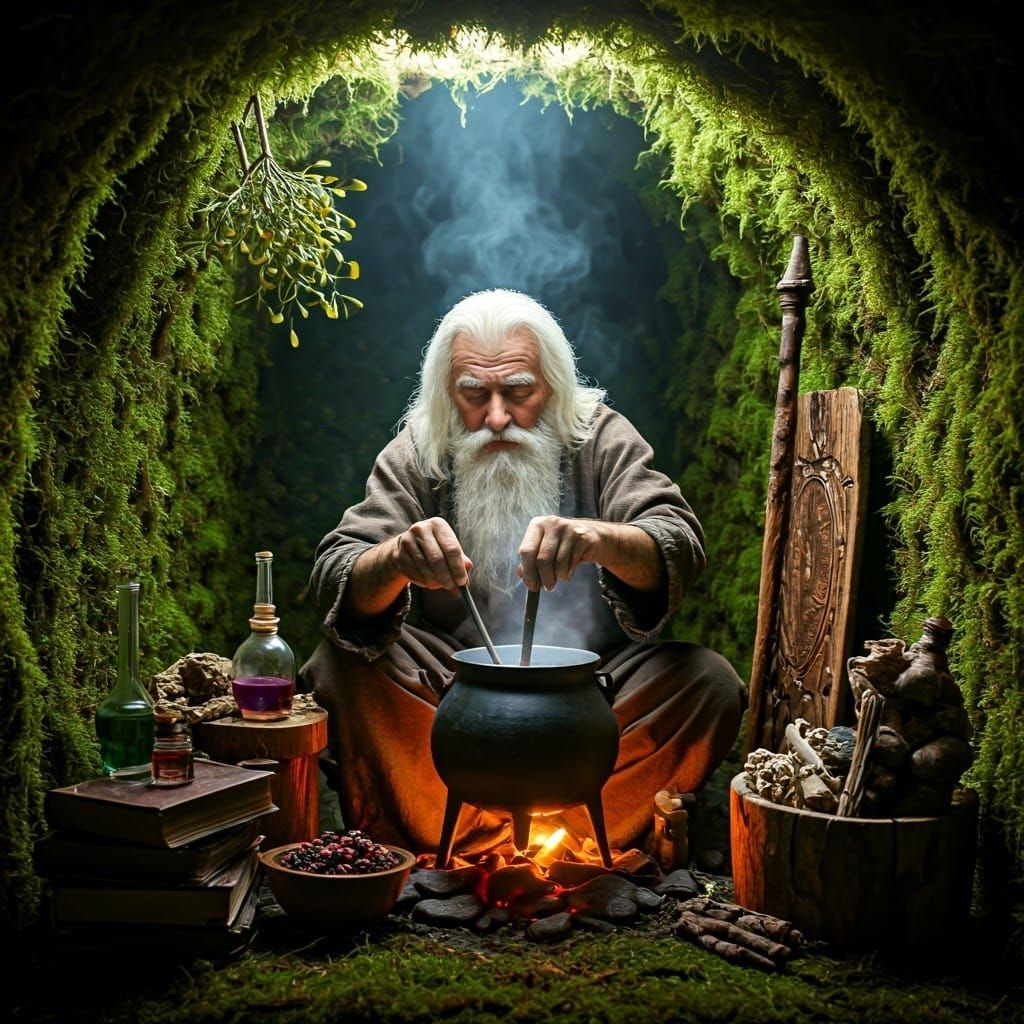 Gallic druid preparing a magic potion (or an Armorican lobst...