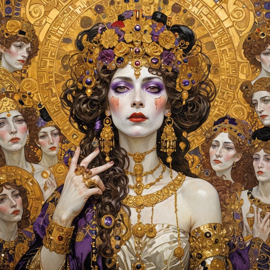 Queen Jezebel: A Klimt-Inspired Portrait in Gold