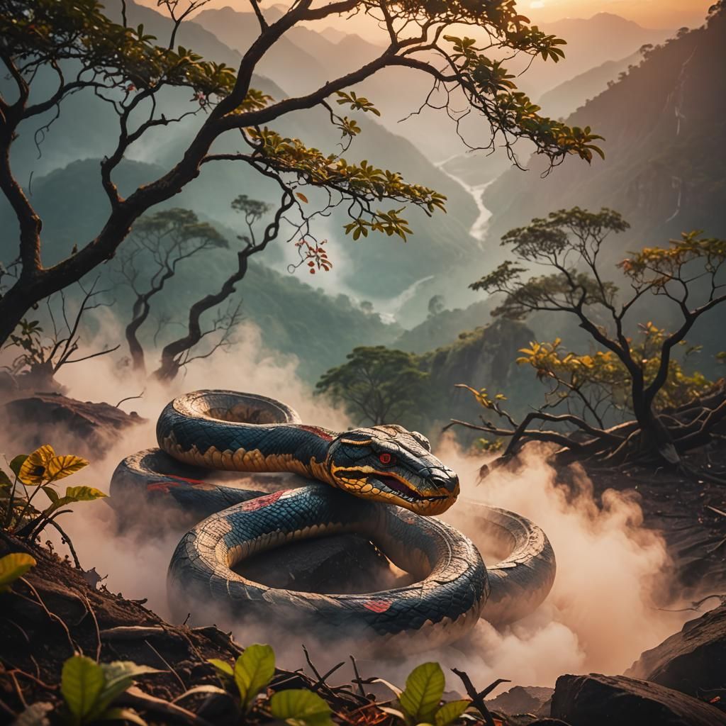 Majestic Serpent Emerges on Misty Mountain: Nature Photograp...