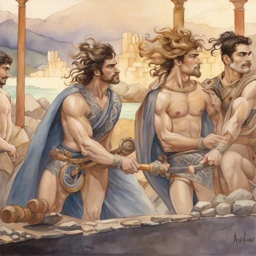 Passionate Minoan Embrace in Watercolour Style