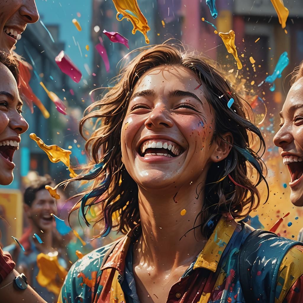 Hyperrealistic People Laughing with Colorful Accents