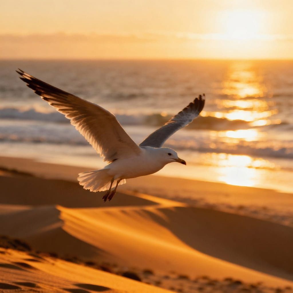 Sunrise Over Oranjemund with Subtle Victory Symbol