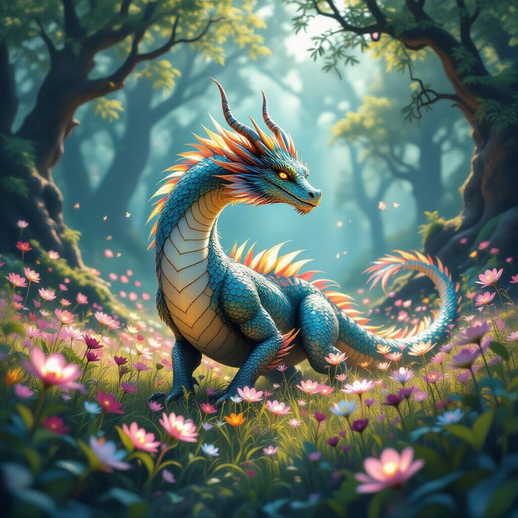 Majestic Dragon Transforms into Ethereal Flowers in Ancient ...