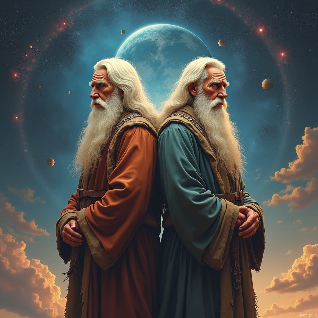 Twin Elders in Starry Galaxy: Digital Matte Painting