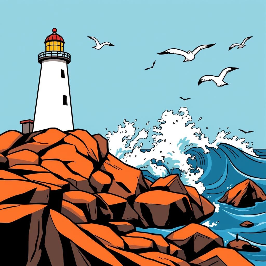 Cartoon Lighthouse Scene in Hanna-Barbera Style