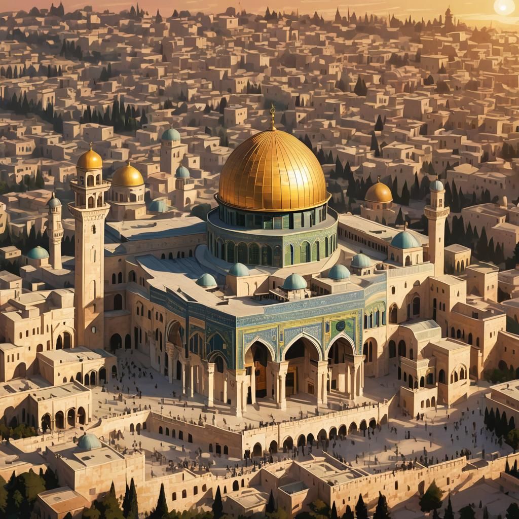 Majestic Masjid Al Aqsa at Sunset in Digital Art