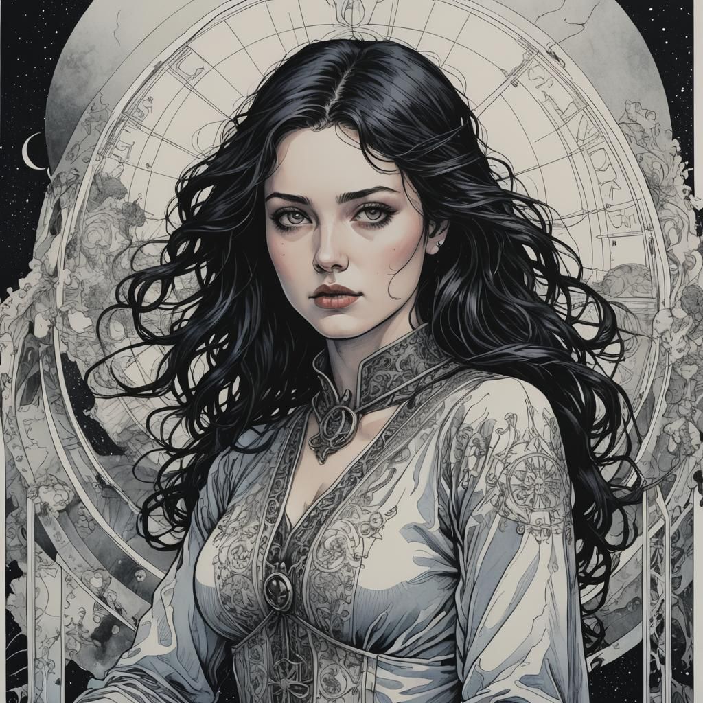 Tarot Card Featuring Woman in Watercolor Style