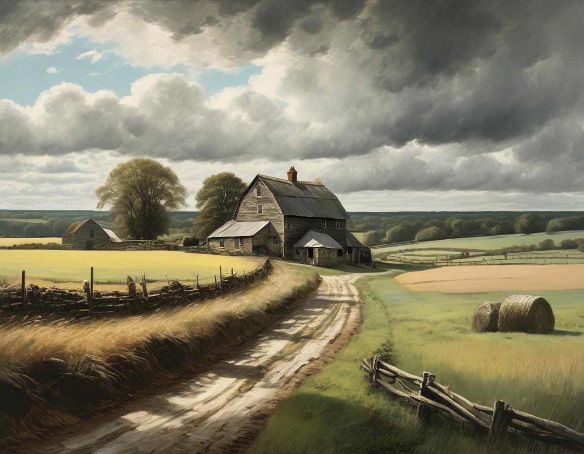 Pastoral Scene in Style of Constable and Wyeth