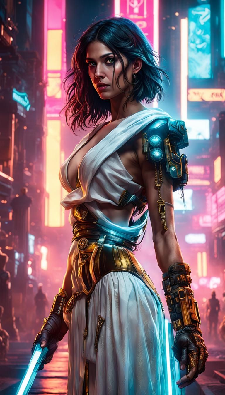 Athena, Goddess of Wisdom in Cyberpunk Style
