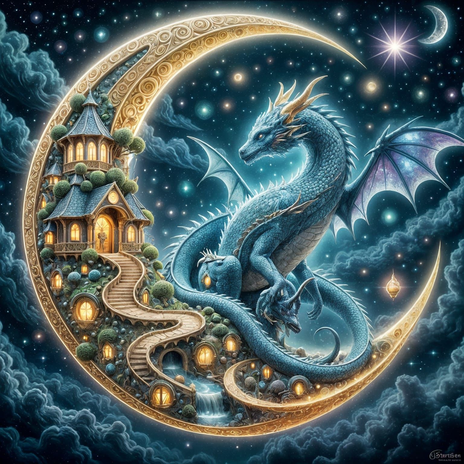 Majestic Dragon in Luminous Moon Sanctuary