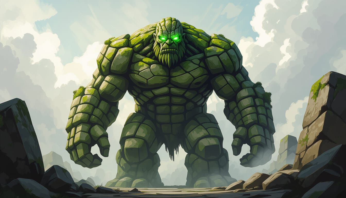 Colossal Stone Golem Portrait, Dark Fantasy Art