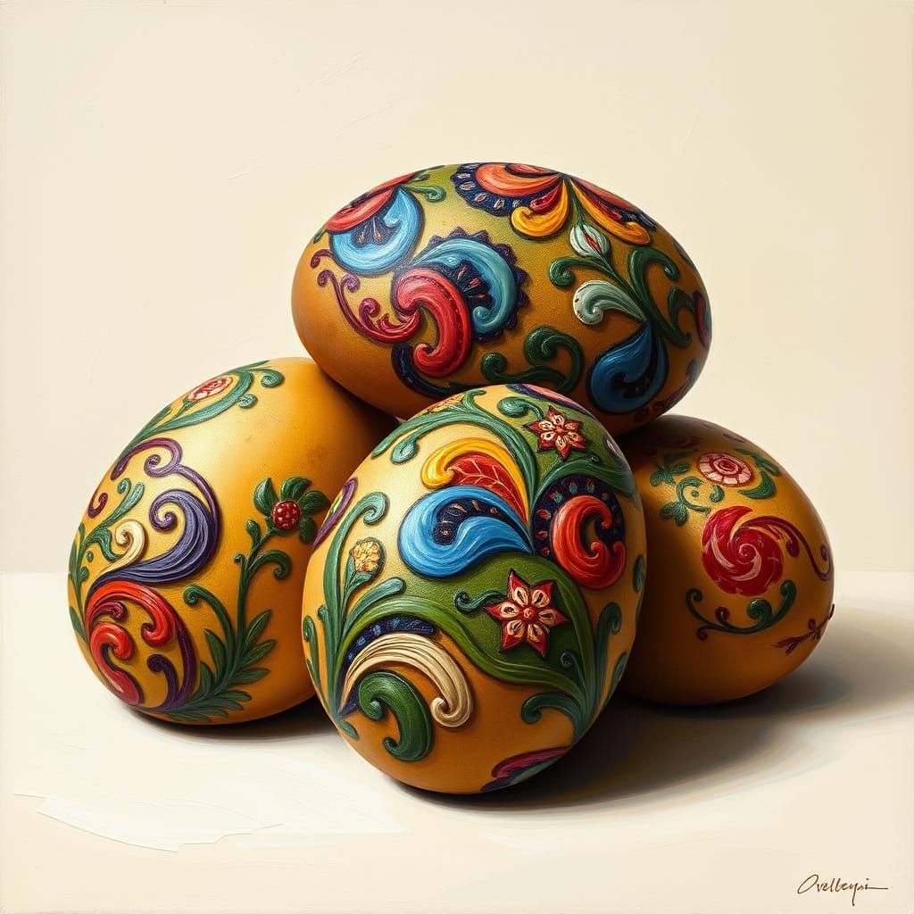 Vibrant Easter Egg-Inspired Potatoes in Whimsical Folk Art S...