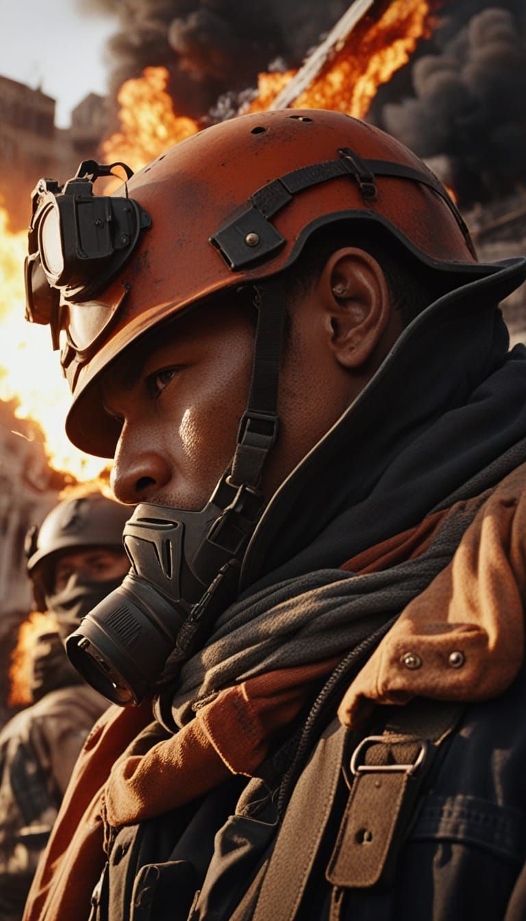 Intense Cinematic War Scene with Freedom Fighter