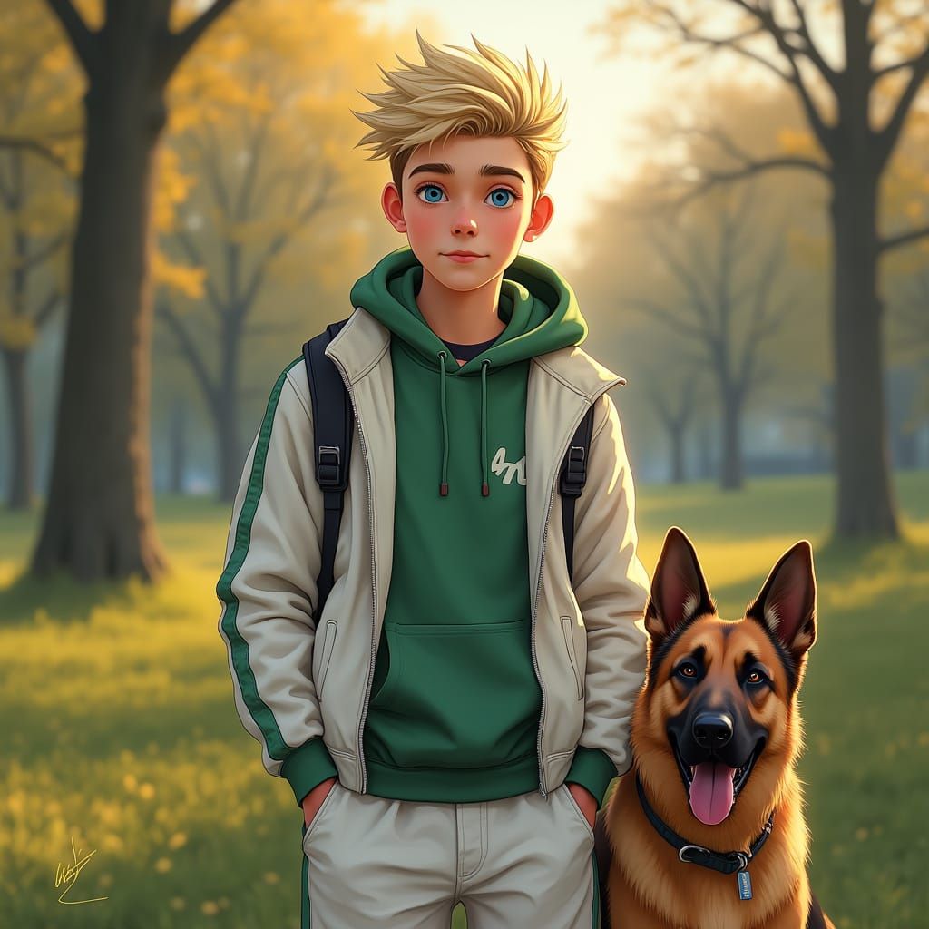 Hyperrealistic Portrait of a Young Man with Dog