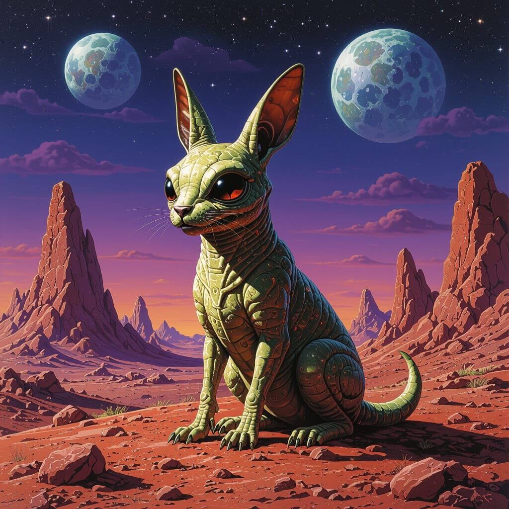 Angry Rabbit-Dog Alien on Rocky Extraterrestrial Landscape