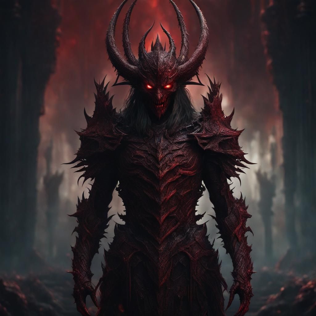Demonic Red Figure in Archaic Armor