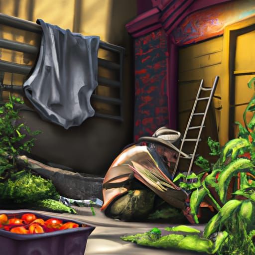 Urban Tomato Garden: A Detailed 3D Painting