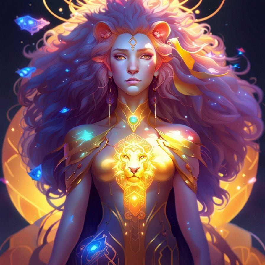 Leo Zodiac Sign Art: Fire Element in Gold