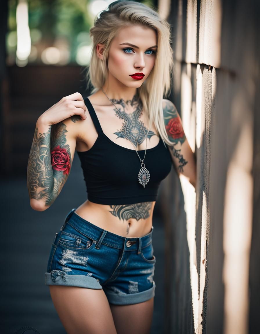 Hyperrealistic Teen Girl with Tattoo and Crop Top