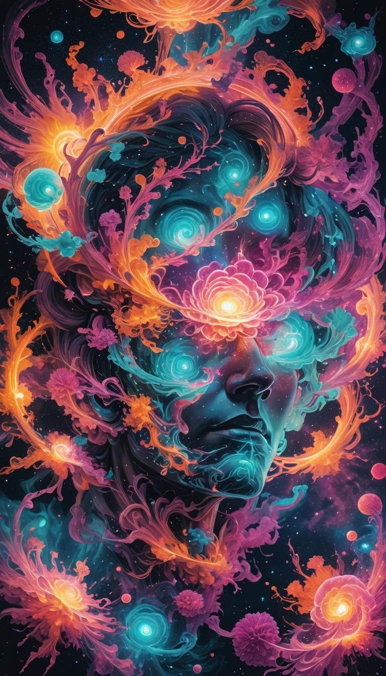 Bioluminescent Double Exposure in Vaporwave Style