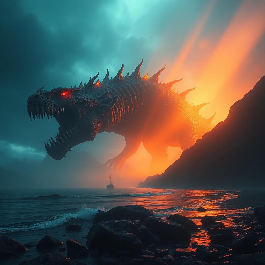 Loch Ness Monster in Dramatic Digital Painting