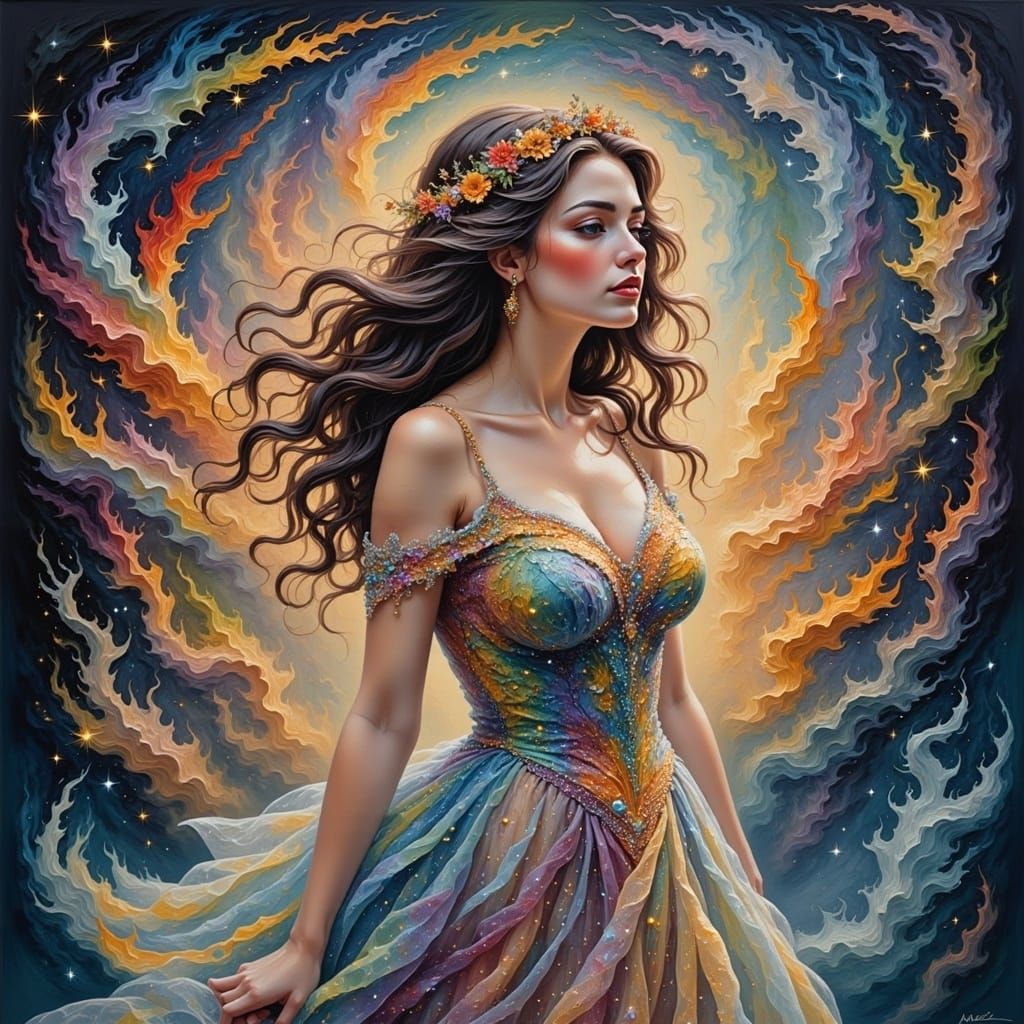 Ethereal Fractal Portrait of a Lady in Surreal Style