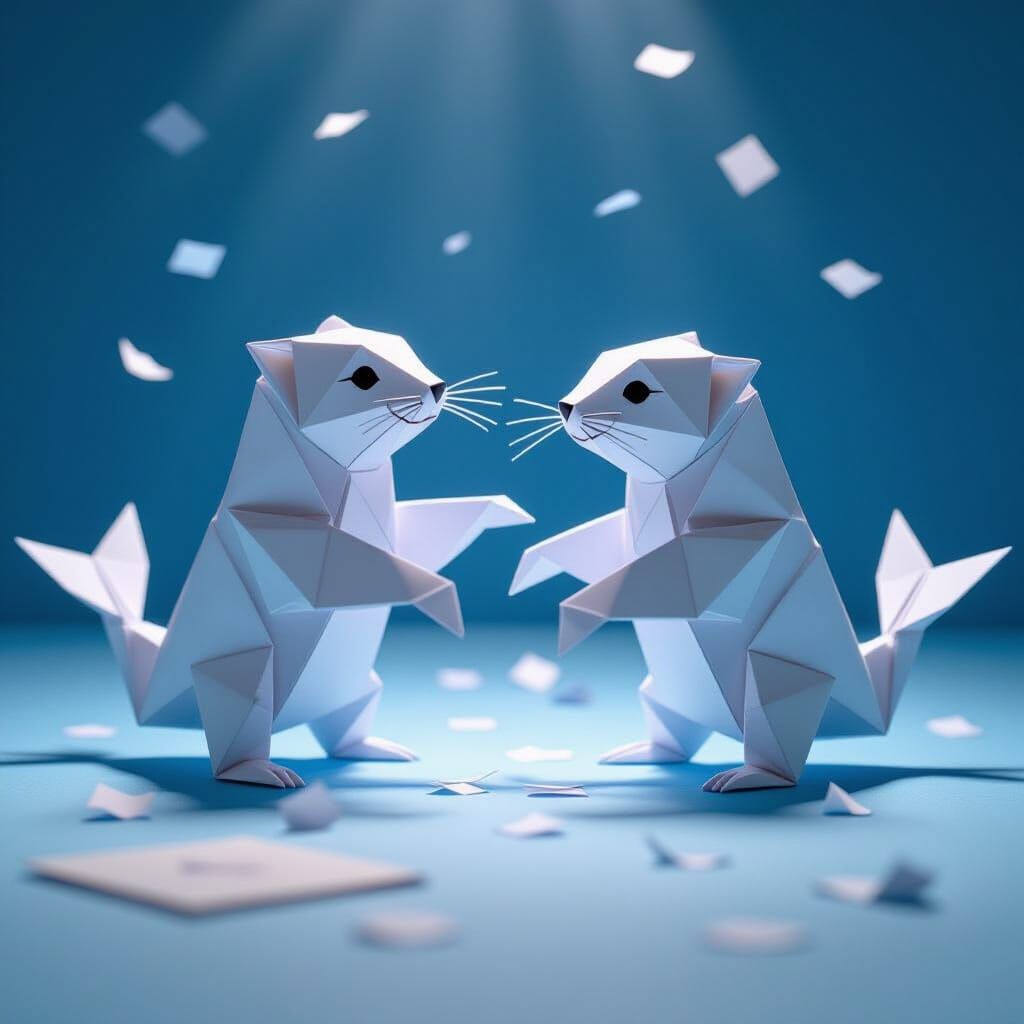 Origami Seals Playfully Battling Amidst Stationery