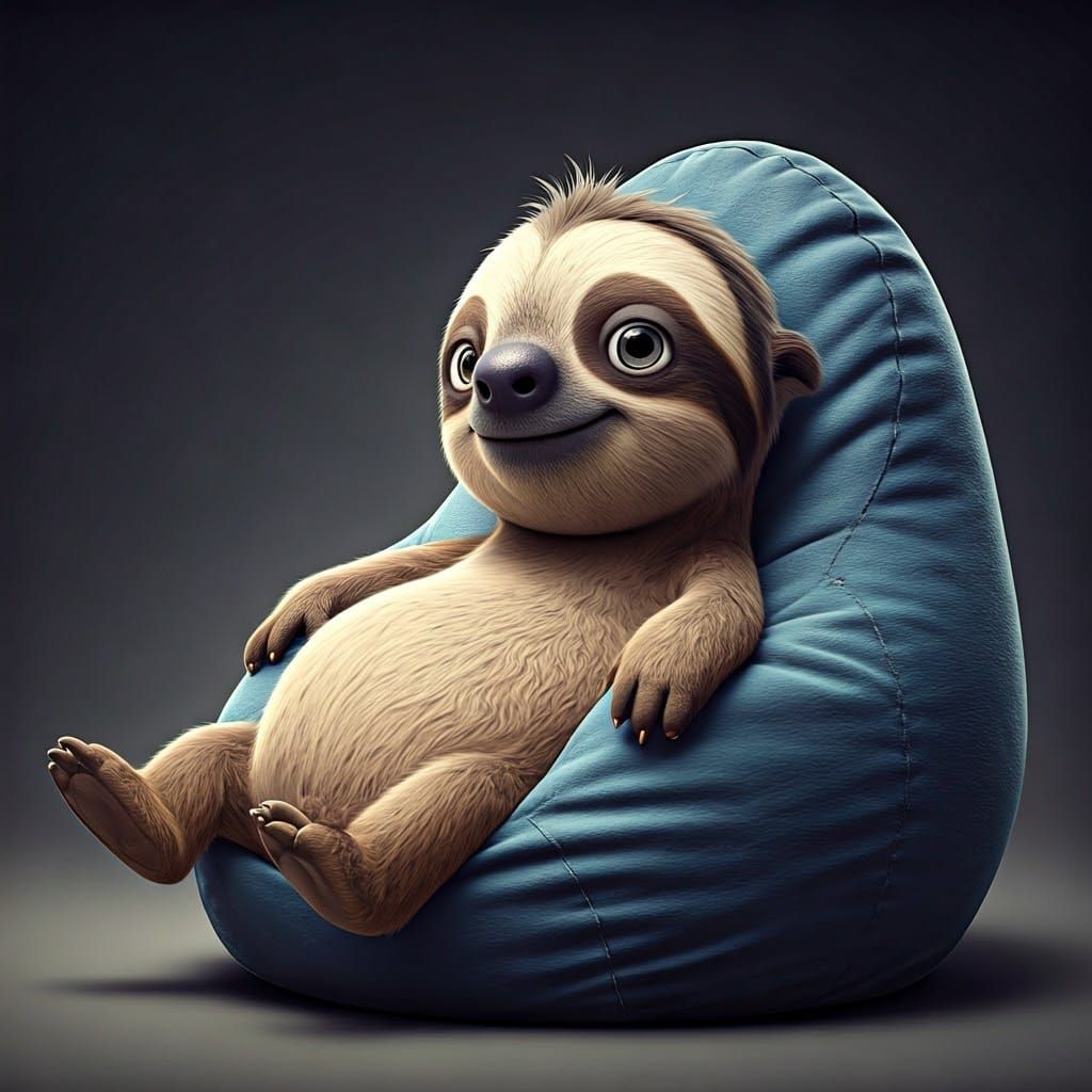 Sloth in Cozy Beanbag Pixar Animation Style