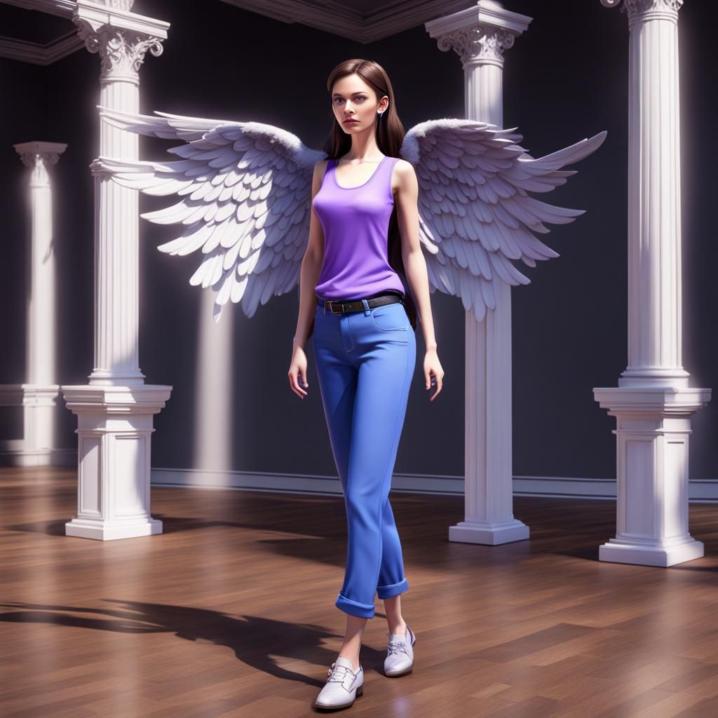 Girl with Angel Wings Dancing in 3D
