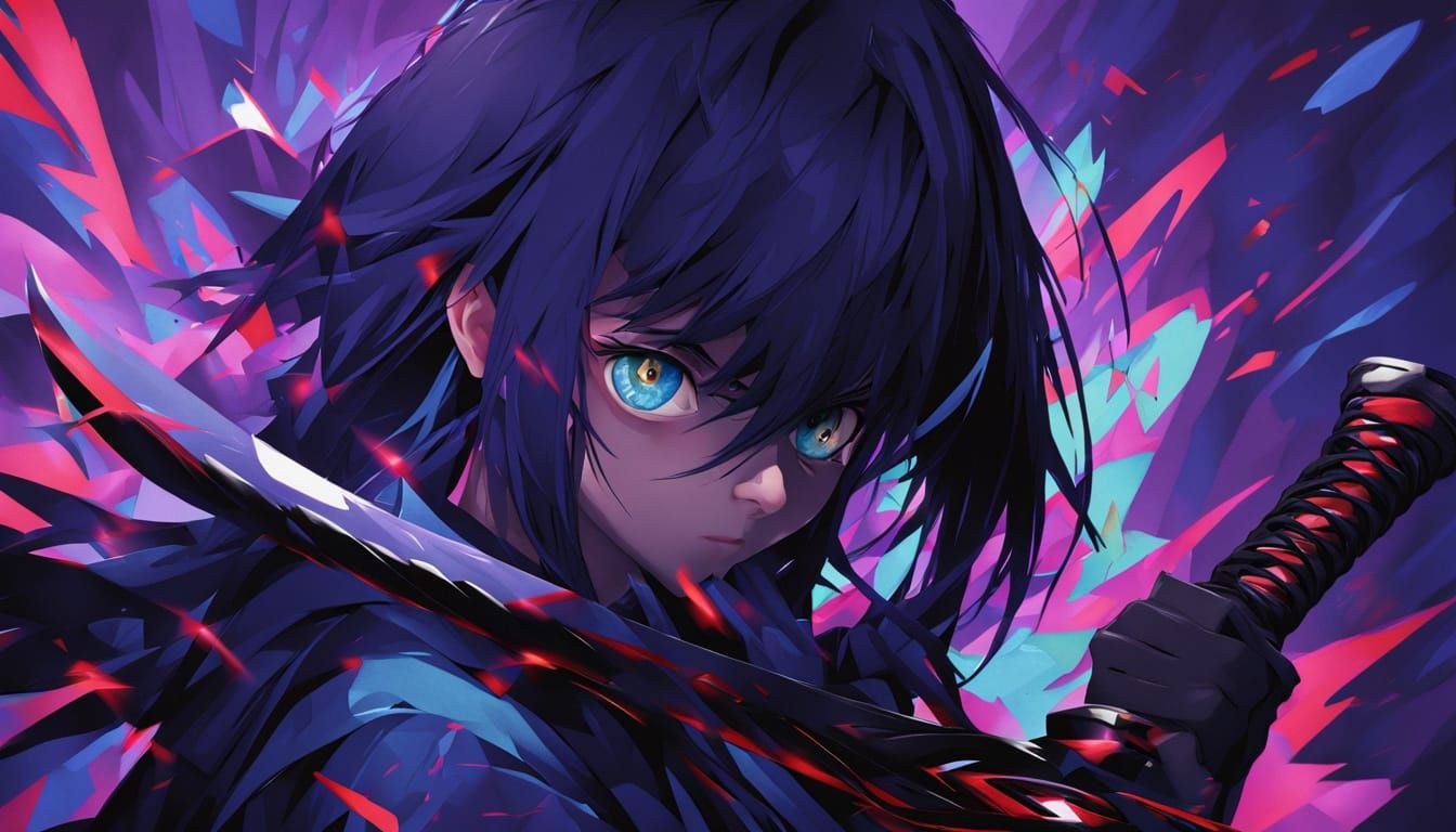 Anime Woman with Sword in Manga Style