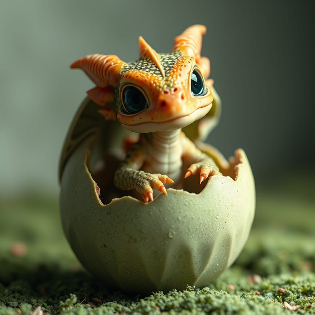 Adorable Baby Dragon Emerges from Emerald Shell