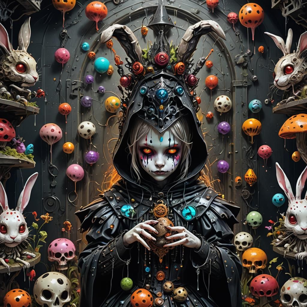 Gothic Mechanical Child with Neon Wings