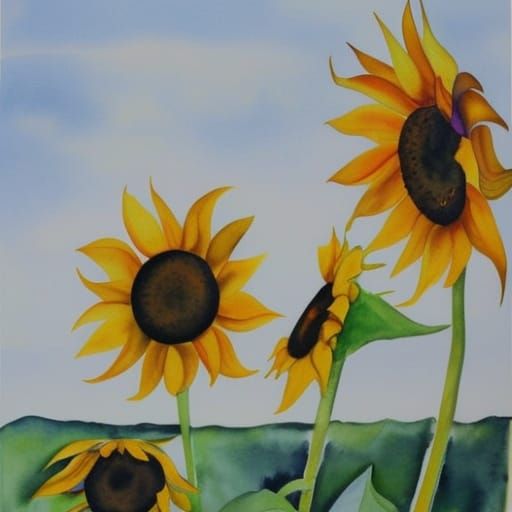 Sunflowers Watercolor Painting in Aquarelle Style