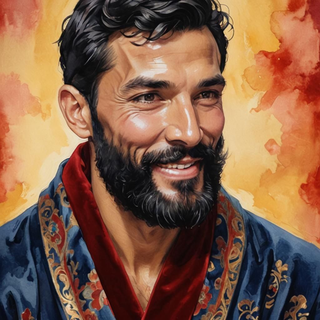 Joyful Man in Velvet Robe: Art Nouveau Impressionism