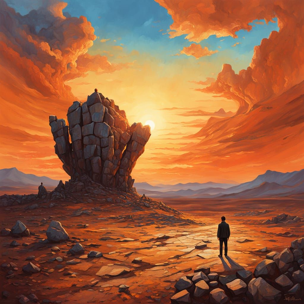 Surreal Barren Landscape with Orange Sky