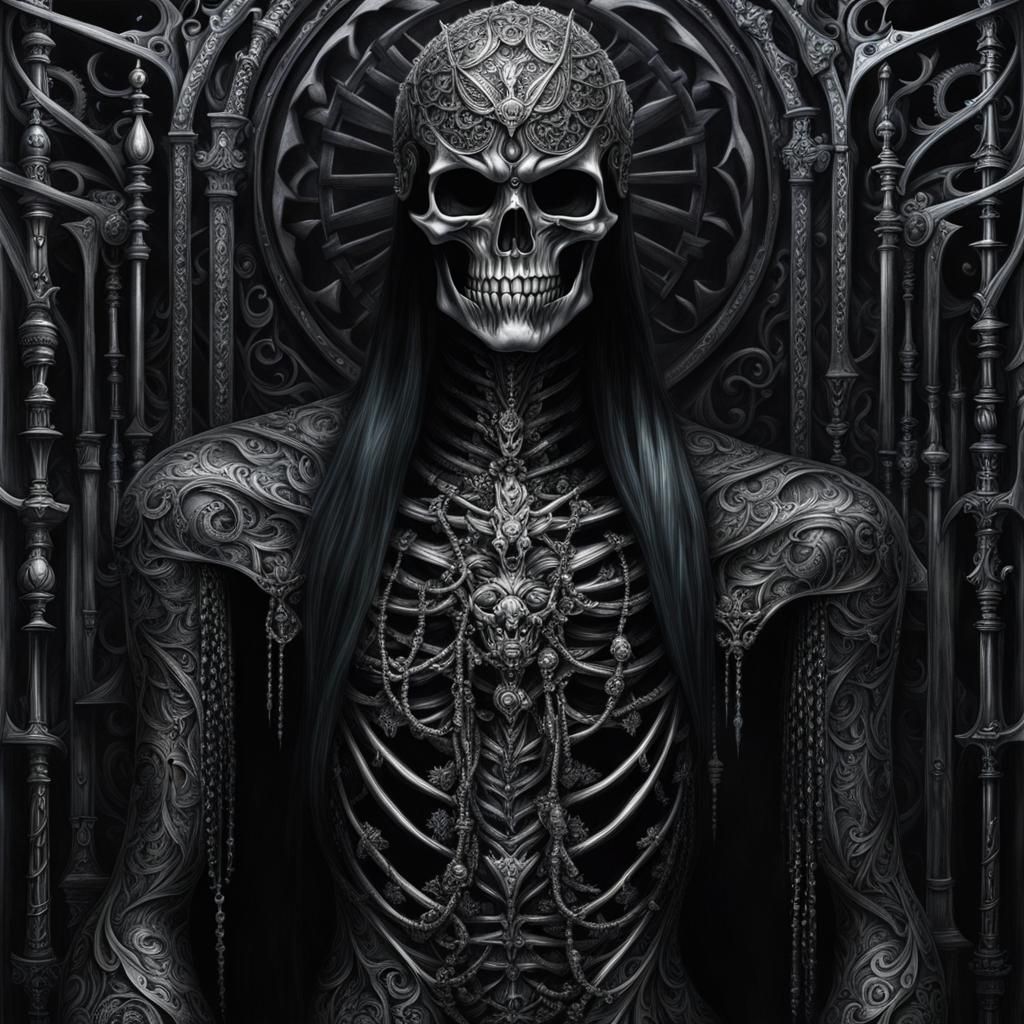 Demonic Steampunk Skeleton with Crystal Tattoos