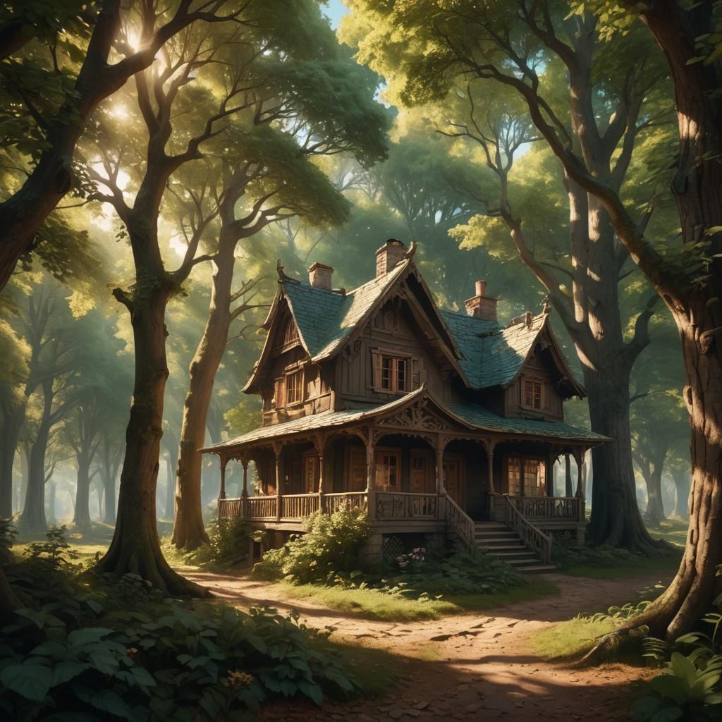 Cozy Cabin in Rococo-Inspired Digital Painting