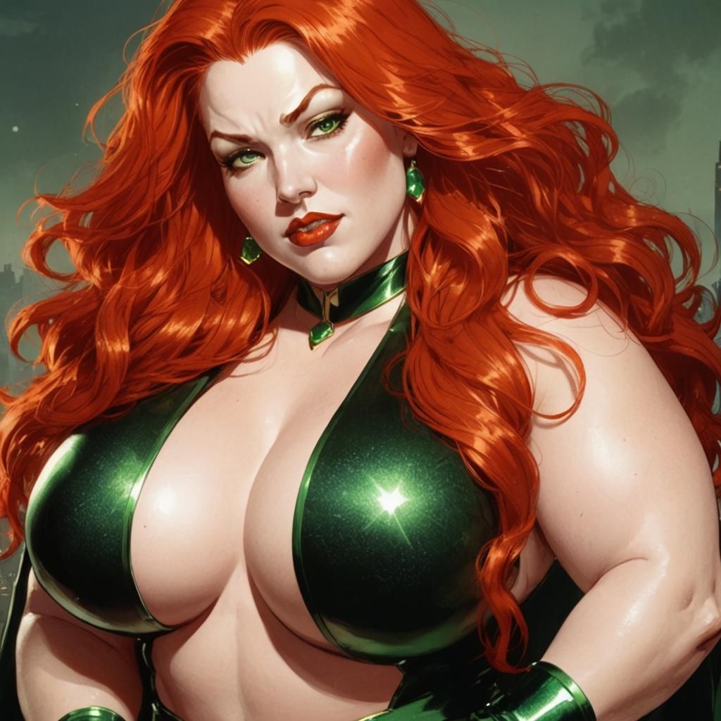 Powerful Superheroine with Emerald Necklace, Comic Book Art