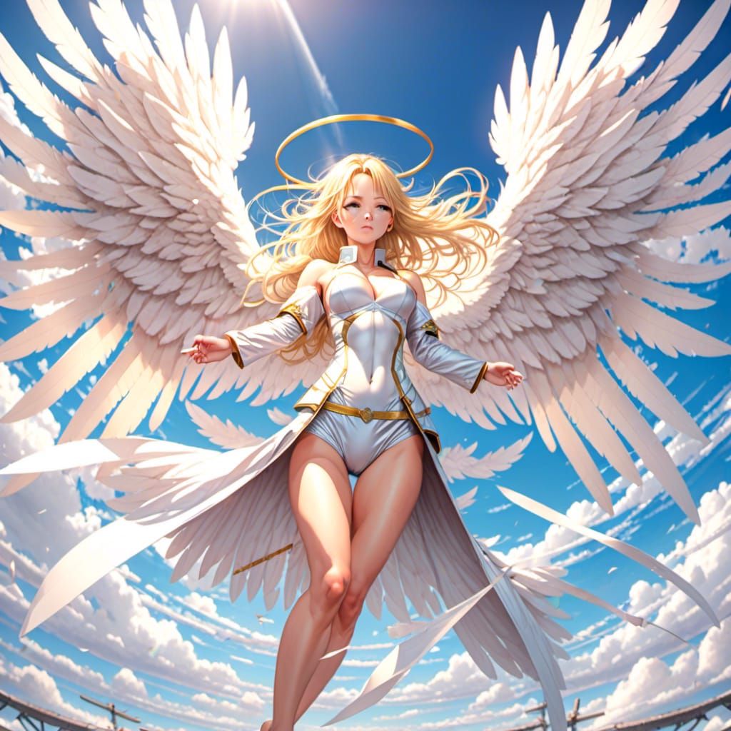 Angelic Woman with Wings in Flight
