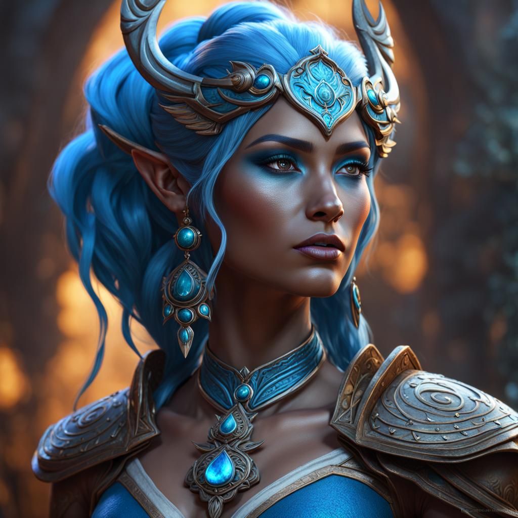 Fantasy Female Water Genasi Druid in 8K
