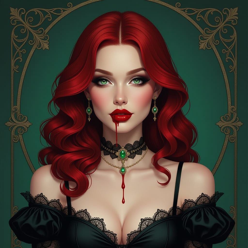 Redhead Vampire Portrait with Art Nouveau Elegance