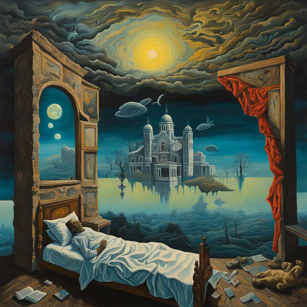 Surreal Nightmare Dreamscape in Oil Painting Style