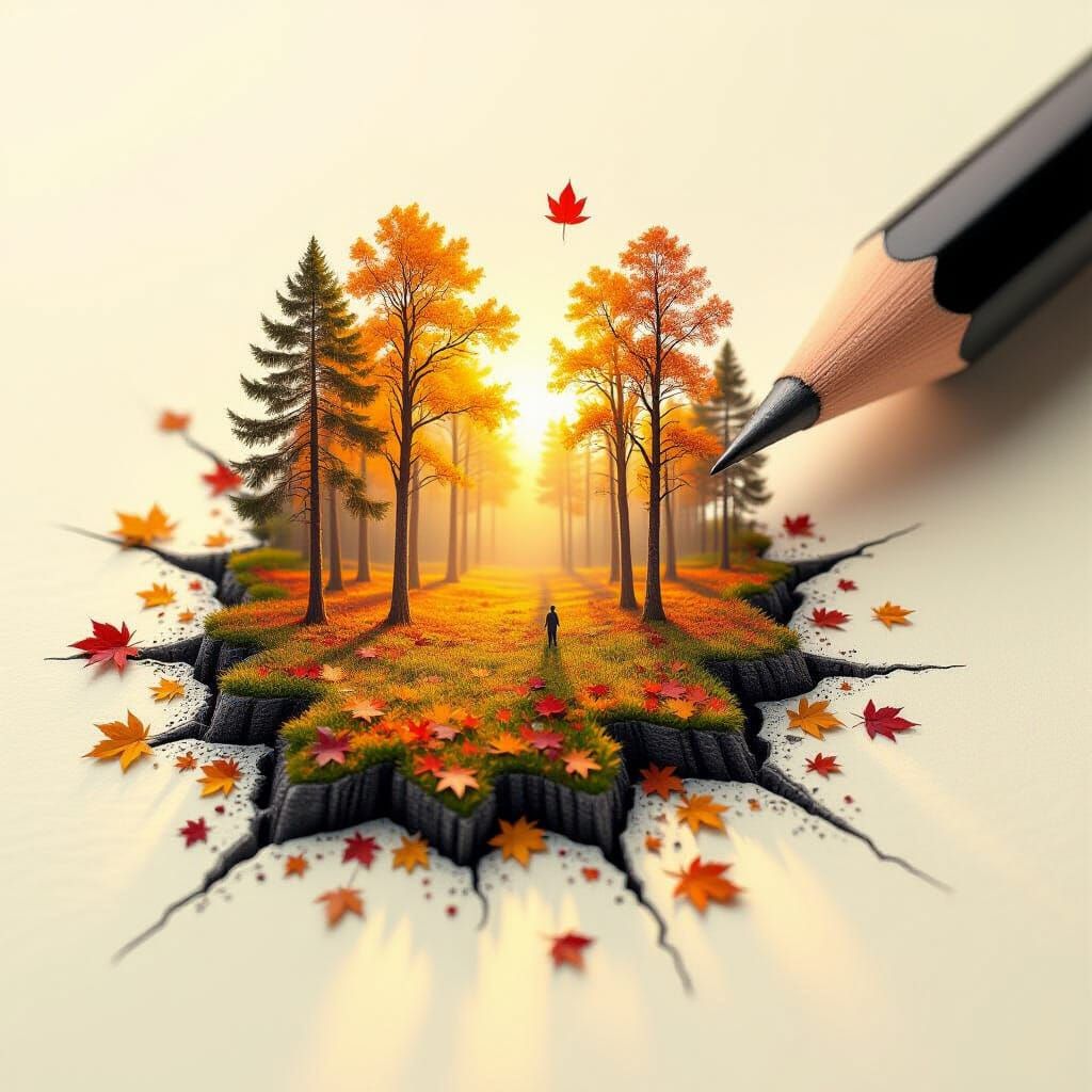 Pencil Tip Transforms Into Miniature Autumn Forest