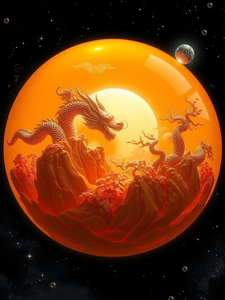 Amber Orb Dragon World in Space