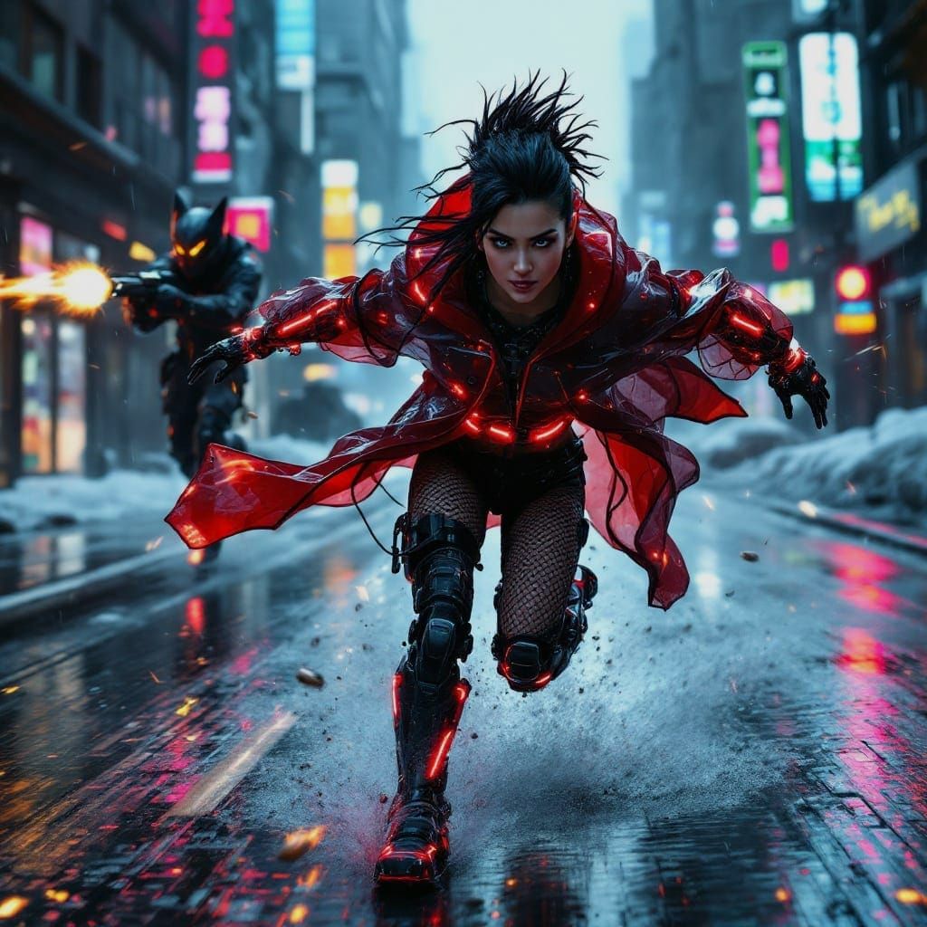 Cyberpunk Little Red Riding Hood Chase Scene