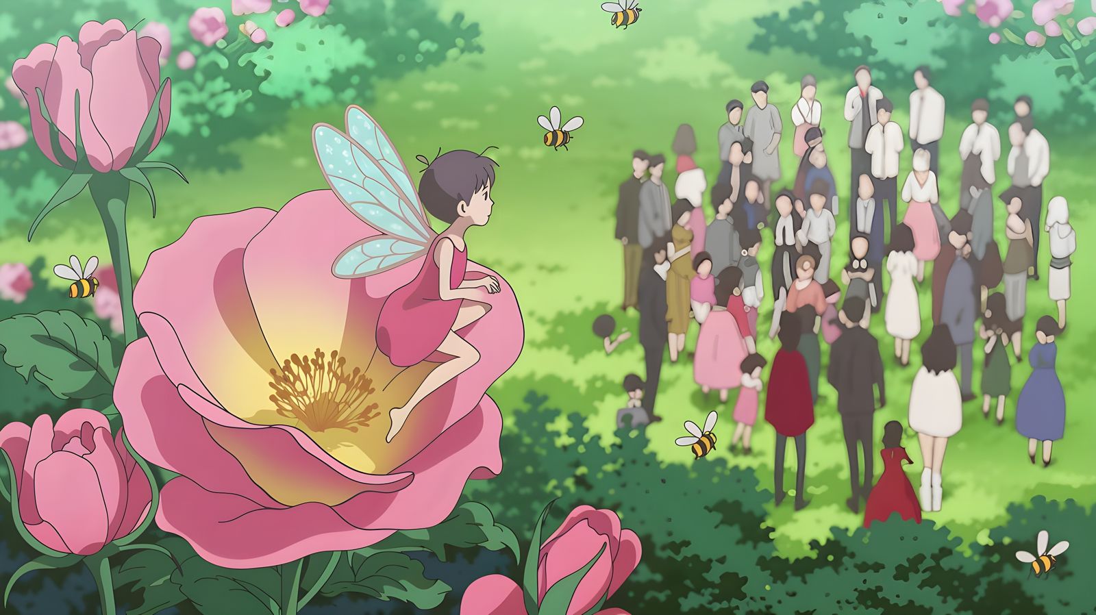 Miniature Fairy Observes Garden Party in Ghibli Style