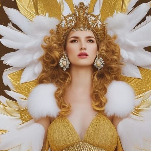 Golden Greek Goddess with White Wings