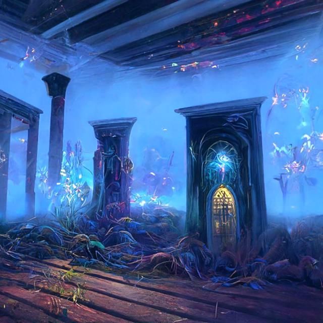 Luminescent Fantasy Tavern Cellar in Neon Illustration