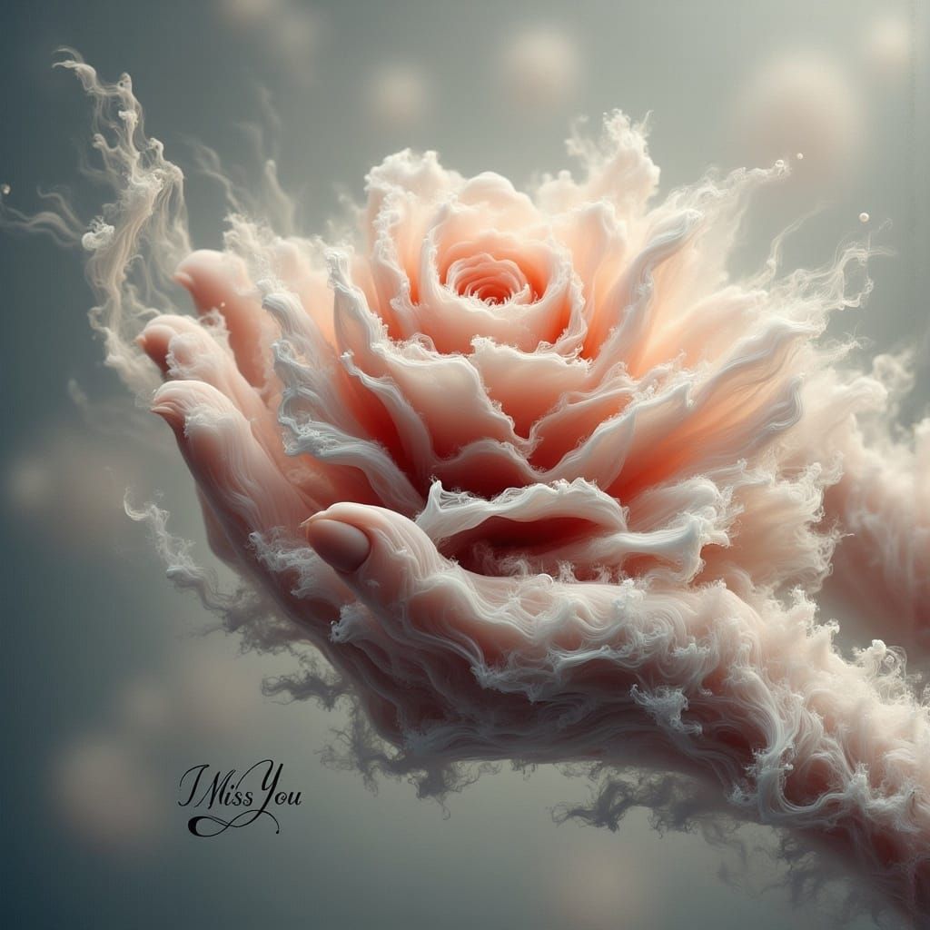 Ethereal Hand Holds Fading Rose in Whispers of Memories