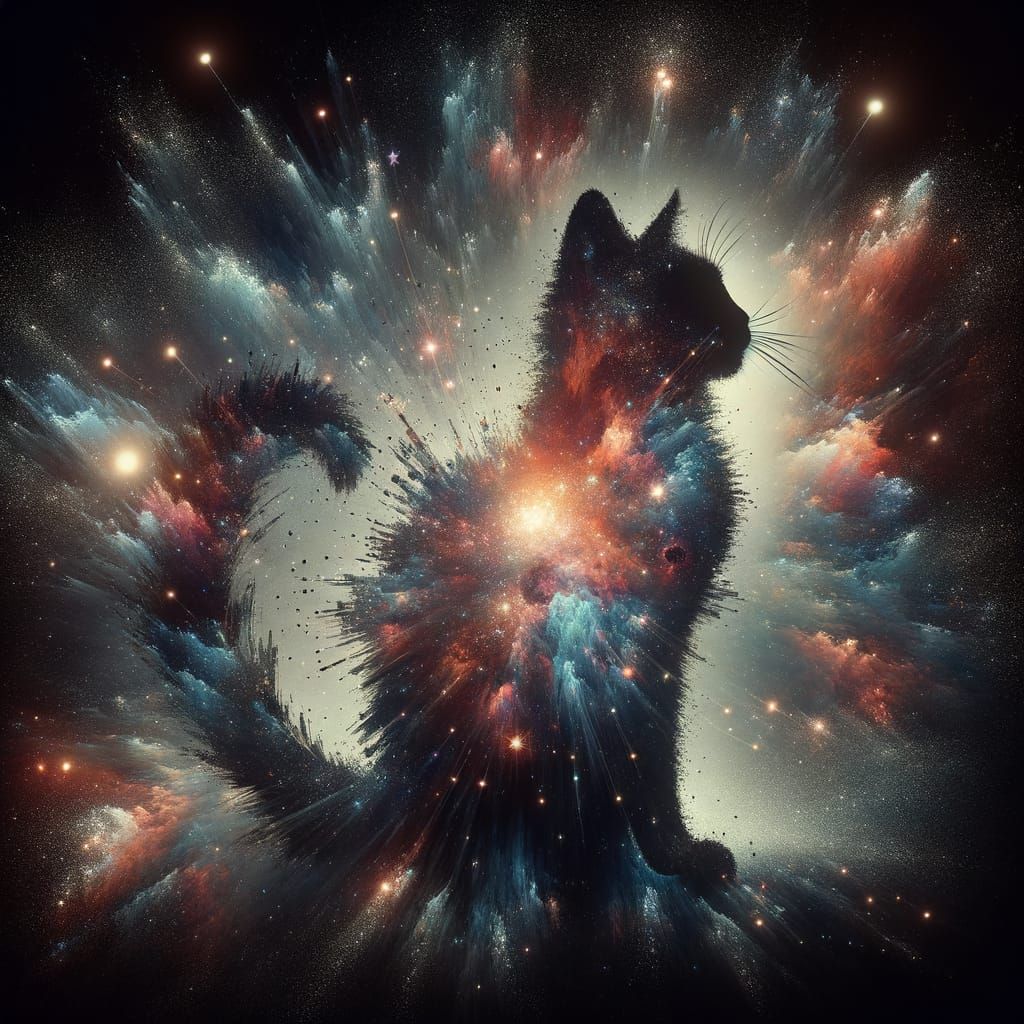 Cosmic Cat Silhouette in Galaxy Digital Art